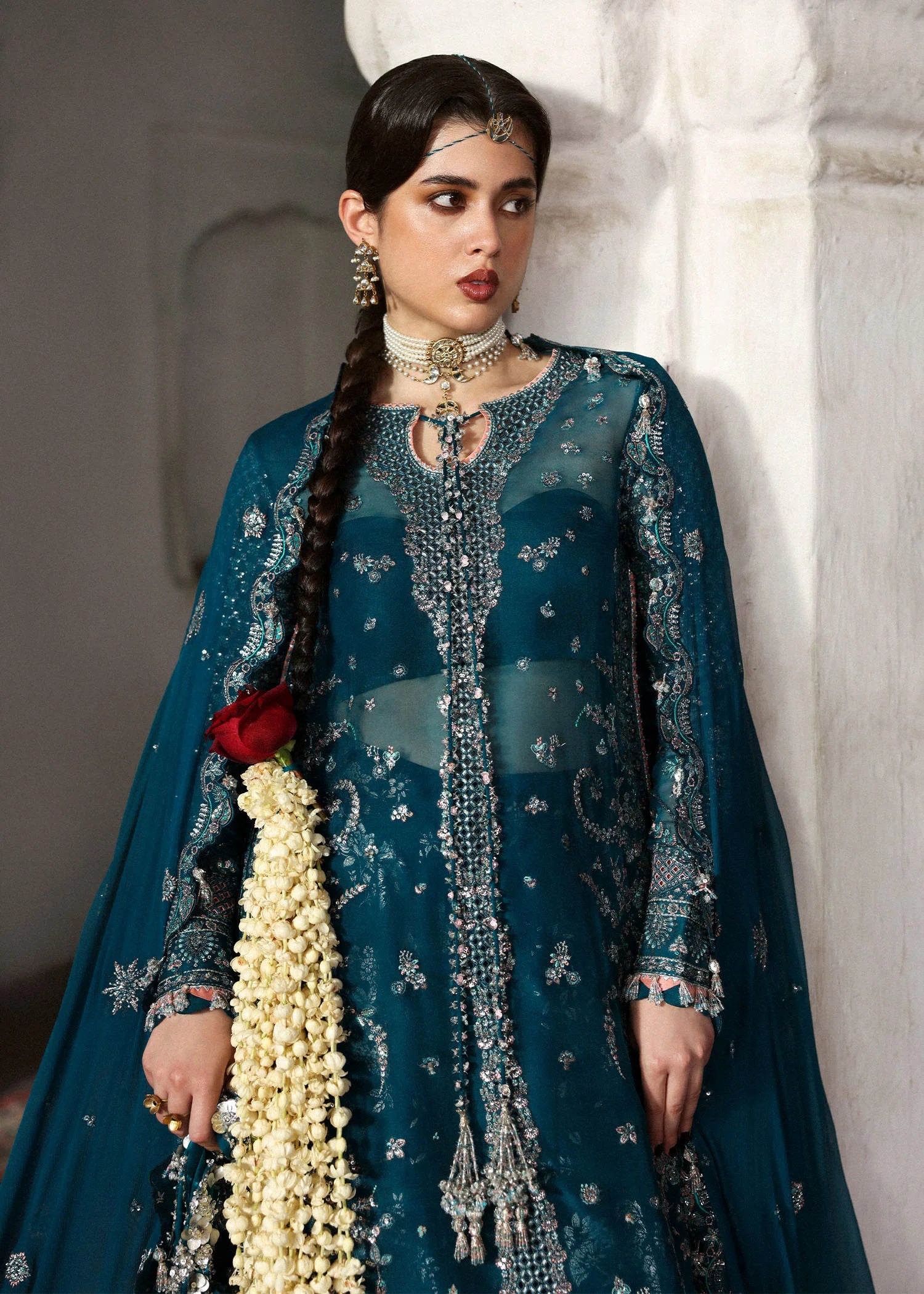 Zebunisa Teal Embroidered Organza Sharara Dress – Pakistanimoda Online