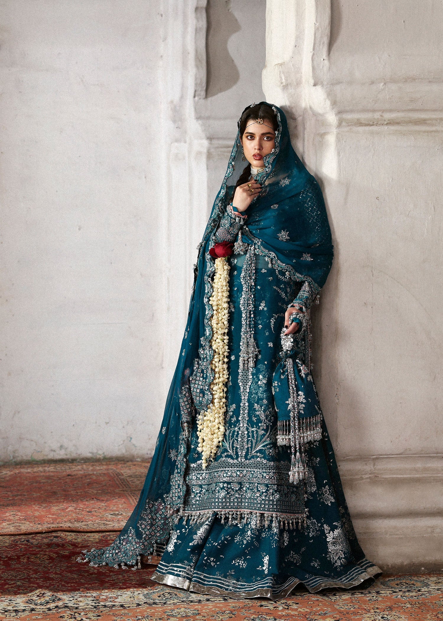 Zebunisa Teal Embroidered Organza Sharara Dress – Pakistanimoda Online