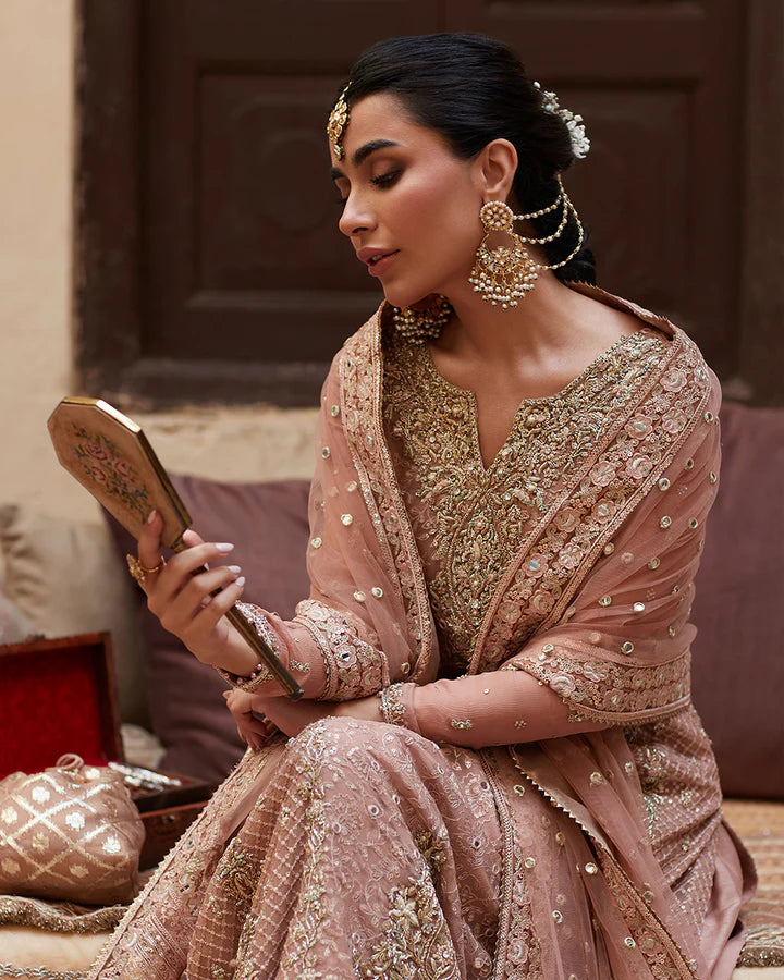 Zeena-Embellished pure Chiffon Long Shirt with Sharara-By-Faiza Saqlain