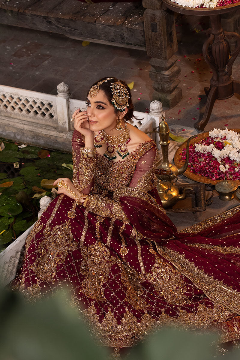 Zeenat- Designer Bridal Chiffon Gown with Jamawar Lehenga