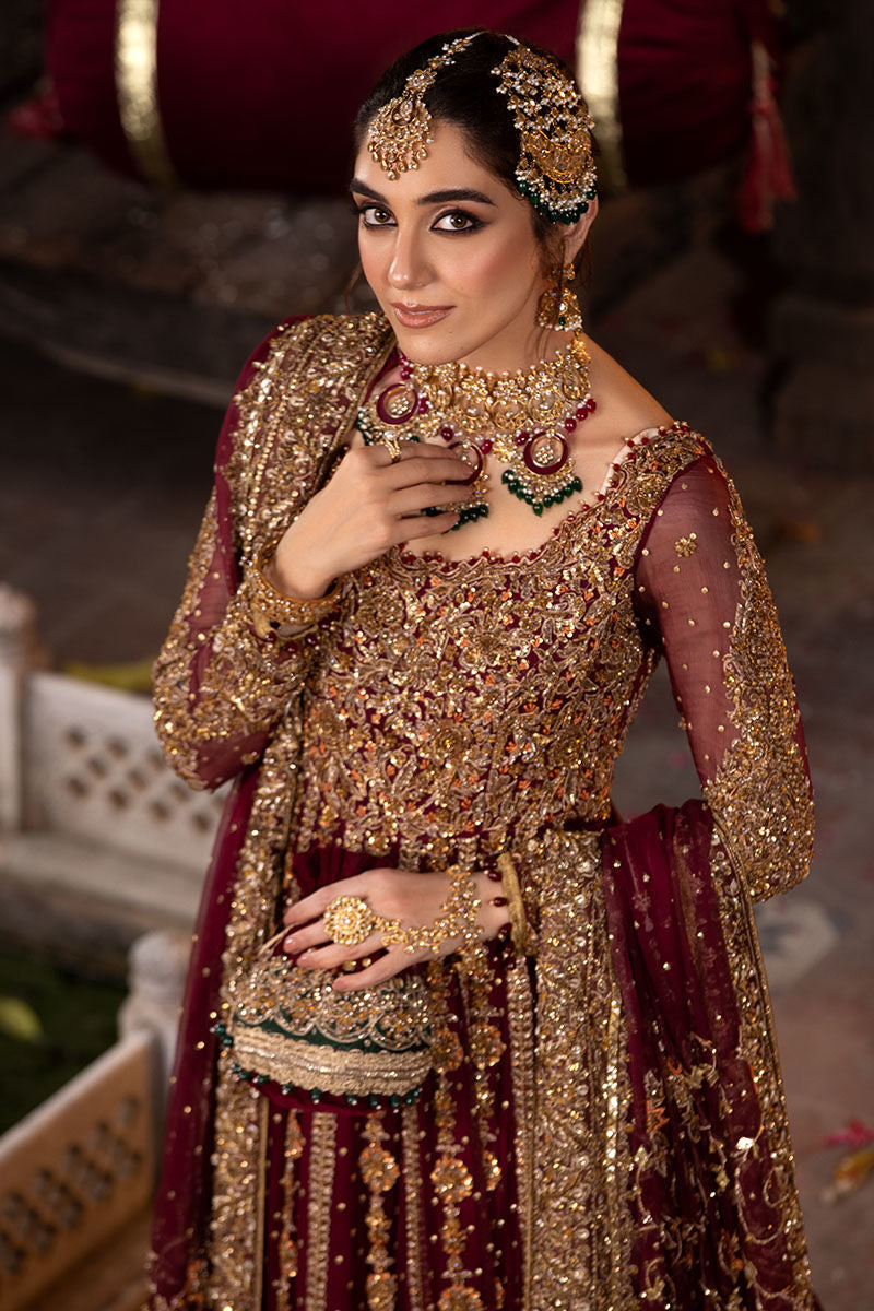 Zeenat- Designer Bridal Chiffon Gown with Jamawar Lehenga
