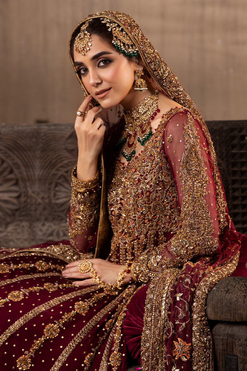 Zeenat- Designer Bridal Chiffon Gown with Jamawar Lehenga