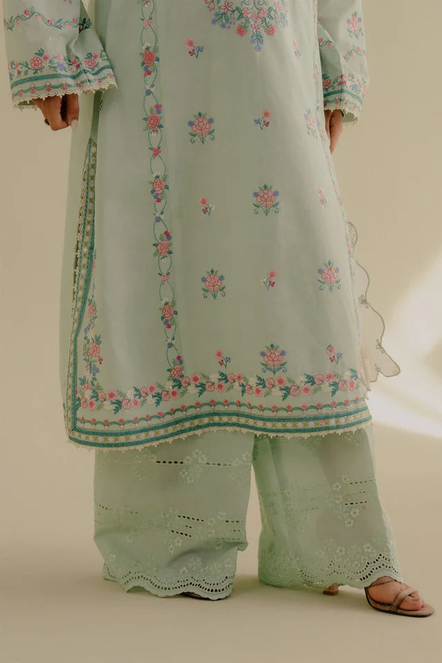 Zeest-9A- Mint Green embroidered jacquard ensemble By- Zara Shahjahan