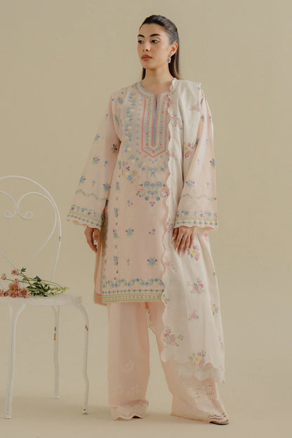 Zeest-9B- Peachy pink jacquard summer lawn outfit By- Zara Shahjahan