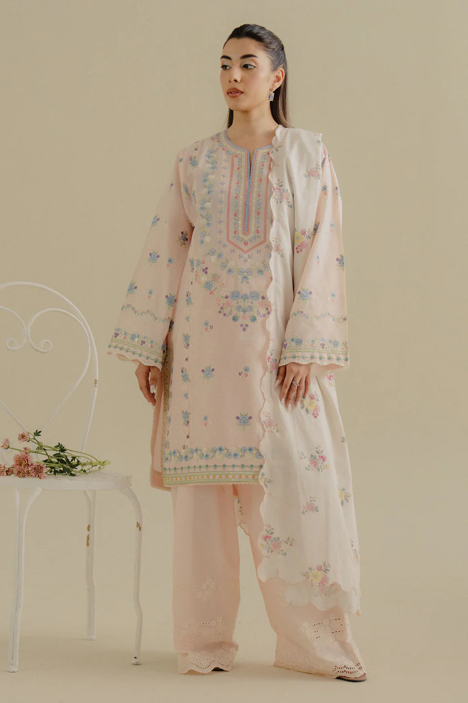 Zeest-9B- Peachy pink jacquard summer lawn outfit By- Zara Shahjahan