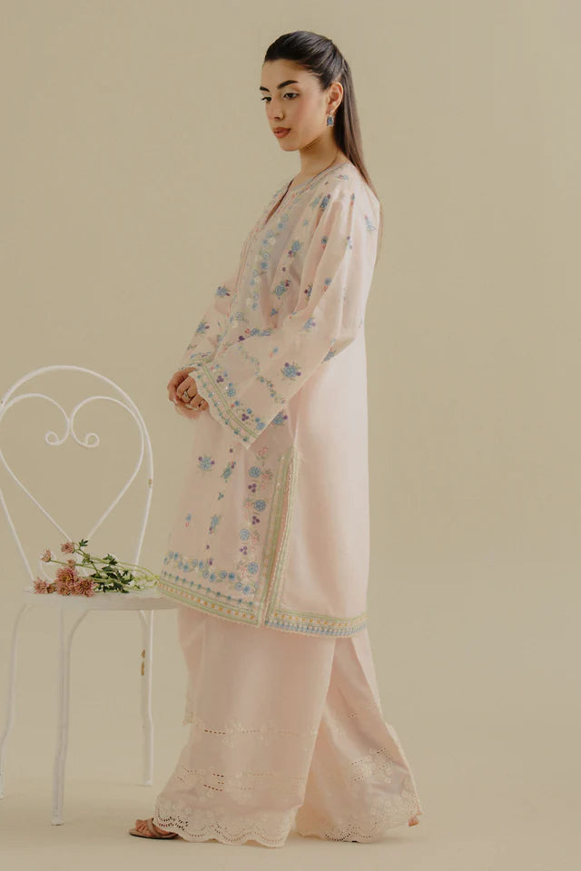 Zeest-9B- Peachy pink jacquard summer lawn outfit By- Zara Shahjahan