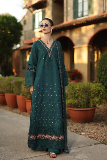 Saadia Asad Zelina D6-B teal stitched lawn suit with chiffon dupatta Noor Luxury Eid Schiffli ’26