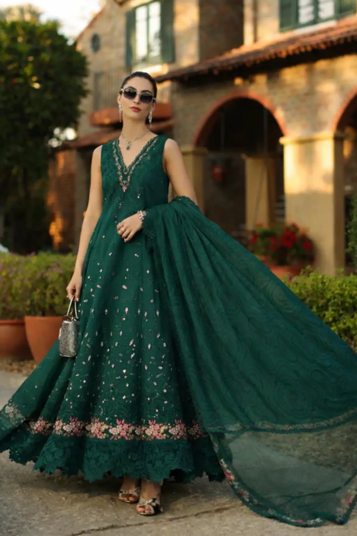 Saadia Asad Zelina D6-B teal stitched lawn suit with chiffon dupatta Noor Luxury Eid Schiffli ’26