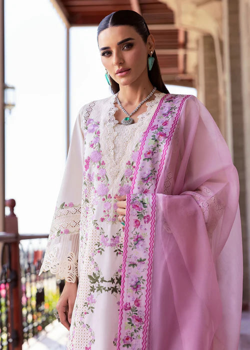 Zerene 1-A-Elegant Embroidered Lawn Suit with Lilac, Mauve & Mint Pre-Stitched Dupatta for Party & Occasion Wear-Saira Shakira