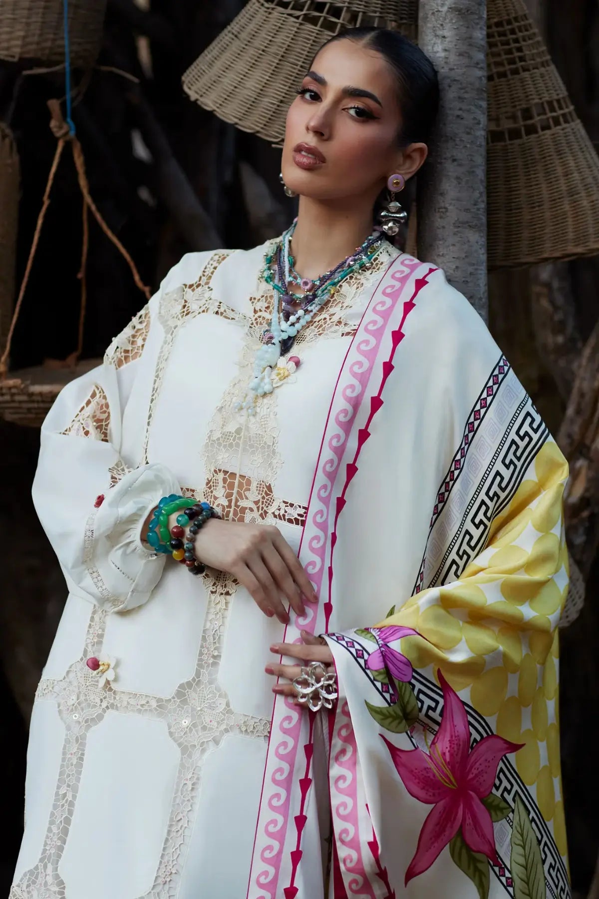 Zérin EL26-11 B ivory embroidered Élan Lawn'26 stitched 3PC suit with silk dupatta