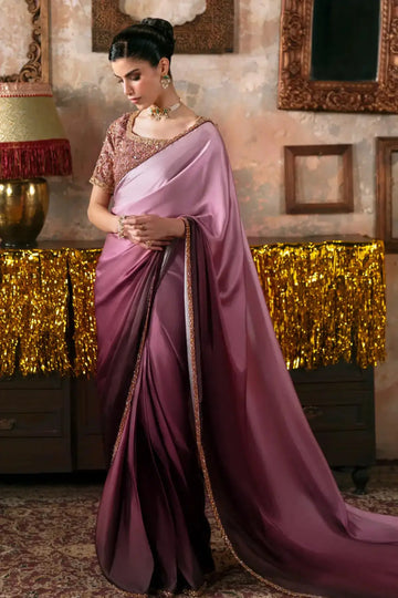 Zermine Maya Pret tea pink burgundy pre draped Eid saree
