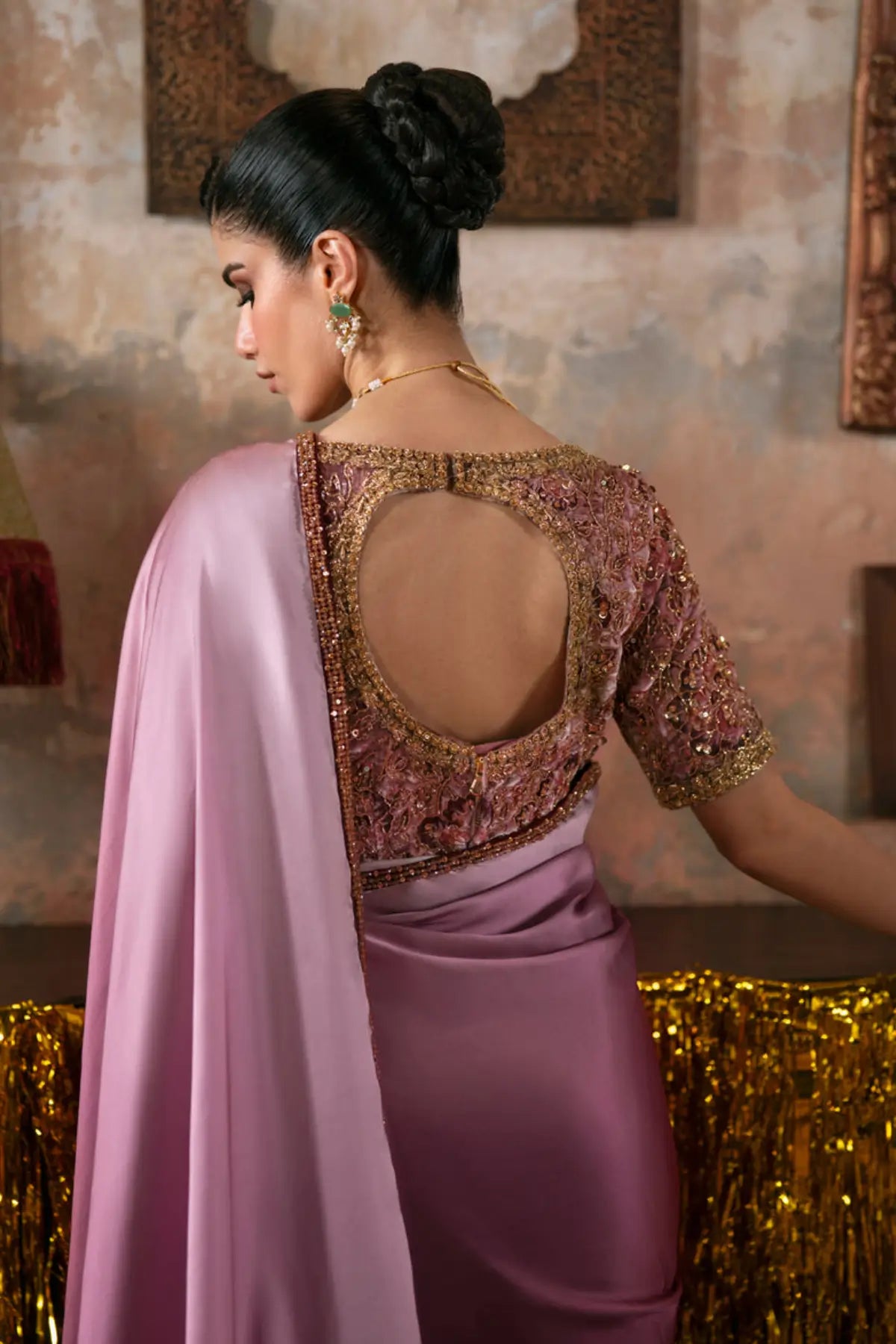 Zermine Maya Pret tea pink burgundy pre draped Eid saree
