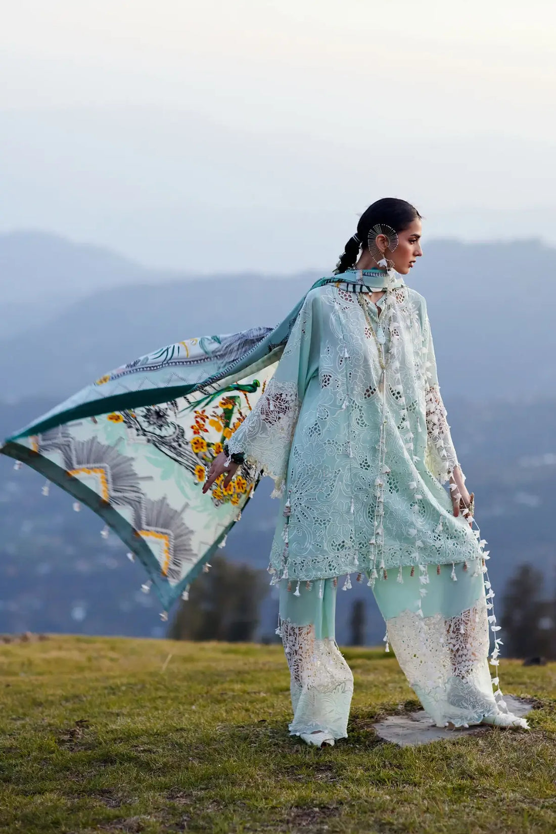 Zevaré EL26-07 A mint green Élan Lawn'26 stitched 3PC suit with silk dupatta