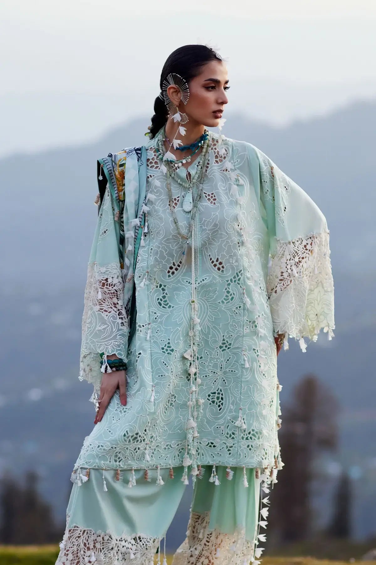 Zevaré EL26-07 A mint green Élan Lawn'26 stitched 3PC suit with silk dupatta