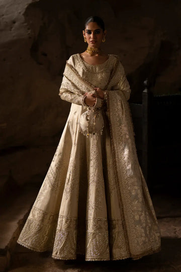 Saad Bin Shahzad Ivory Zari Silk Pishwas Zimal With Raw Silk Lehenga And Organza Dupatta For Nikah Ceremony Pakistanimoda.