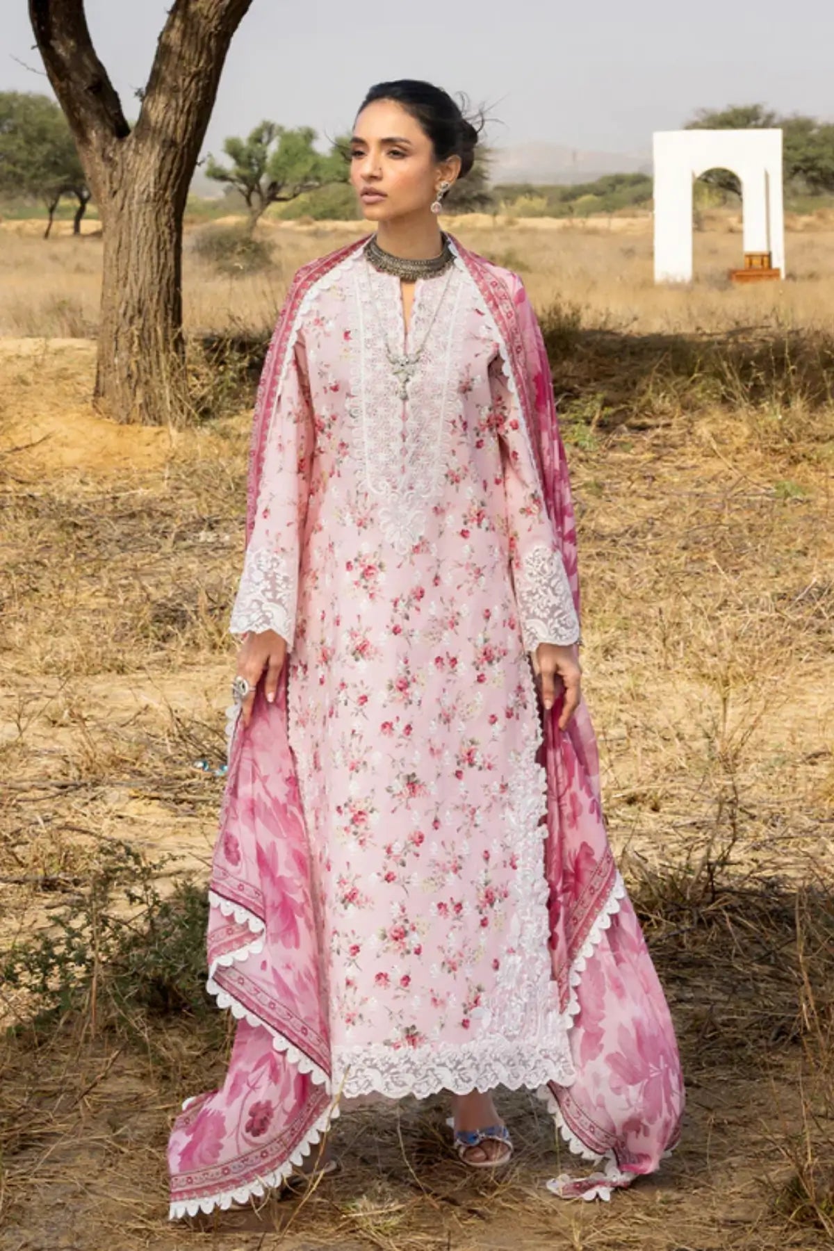 Zimal by Zainab Chottani pink lawn 3PC stitched suit with chiffon dupatta