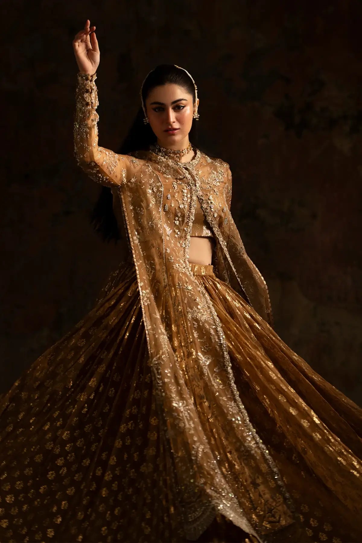 Front open organza jacket lehenga Eid wear by Nyra