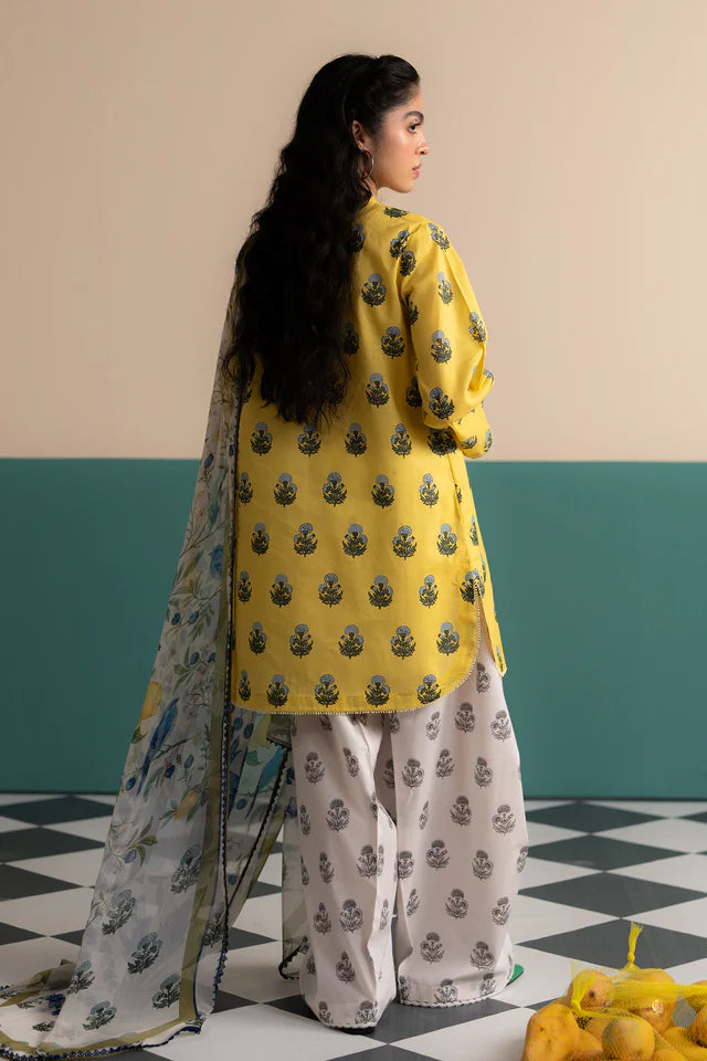 Zofi-4A sunflower-inspired lawn suit with cambric trousers – Coco Zara Shahjahan
