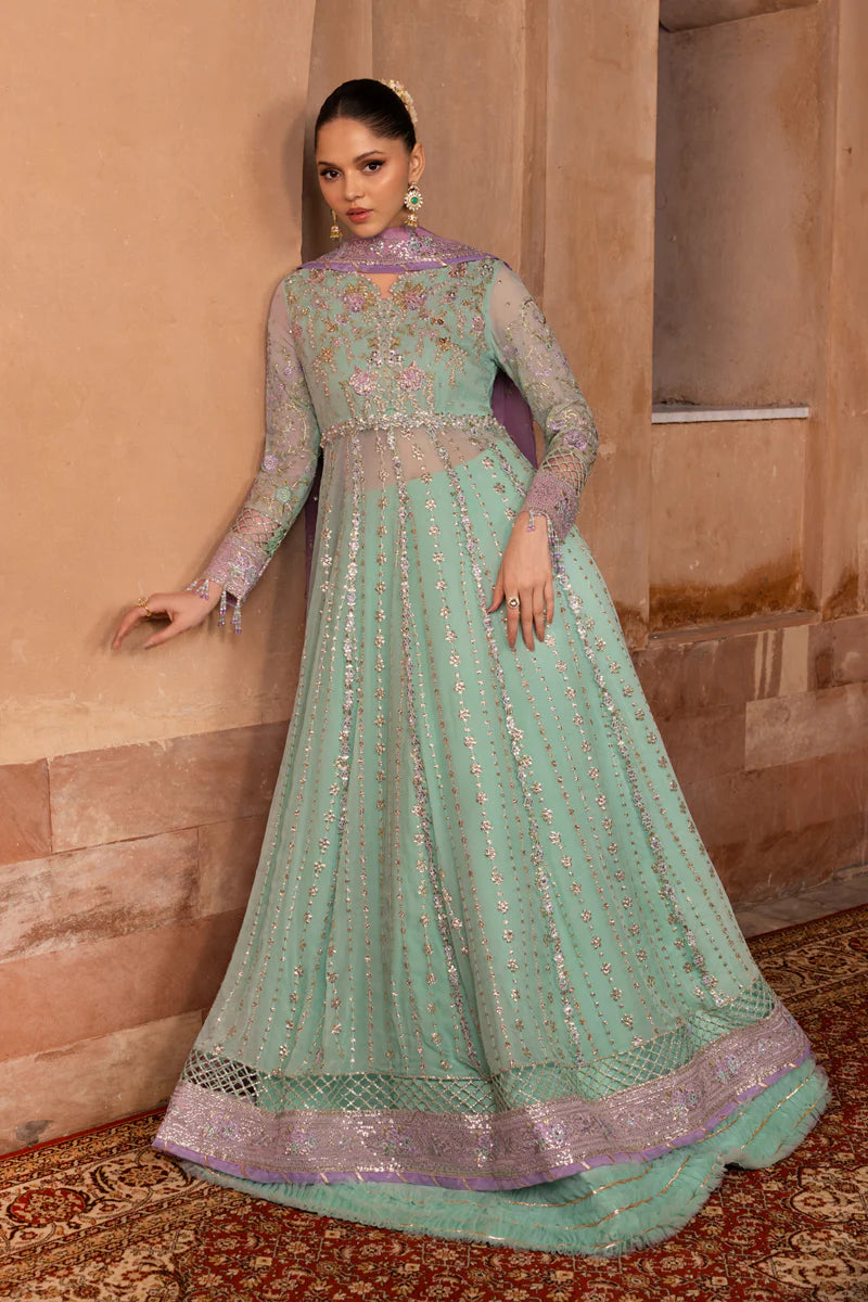Ocean Mist Anarkali Set With Chiffon Dupatta And Silk Lehenga – Pakistanimoda Worldwide Shipping