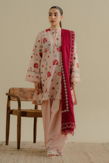 Zufra-6A- Soft rose powder pink Summer lawn suit By- Zara Shahjahan