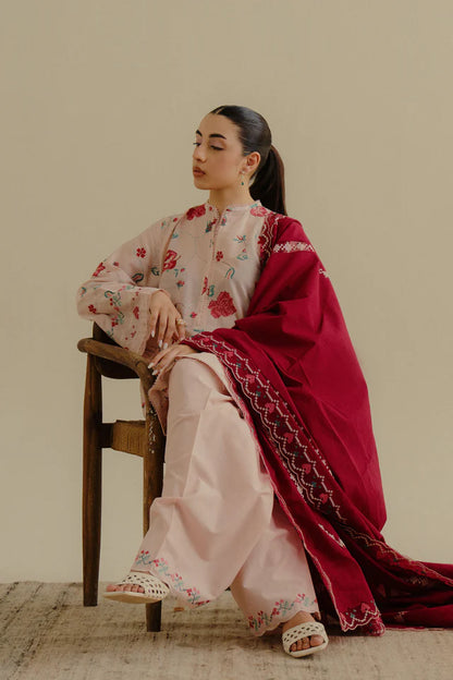 Zufra-6A- Soft rose powder pink Summer lawn suit By- Zara Shahjahan