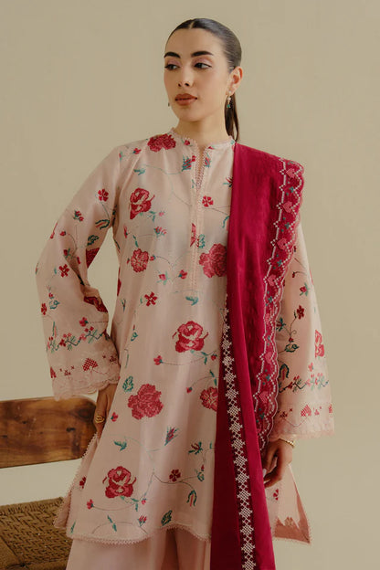 Zufra-6A- Soft rose powder pink Summer lawn suit By- Zara Shahjahan