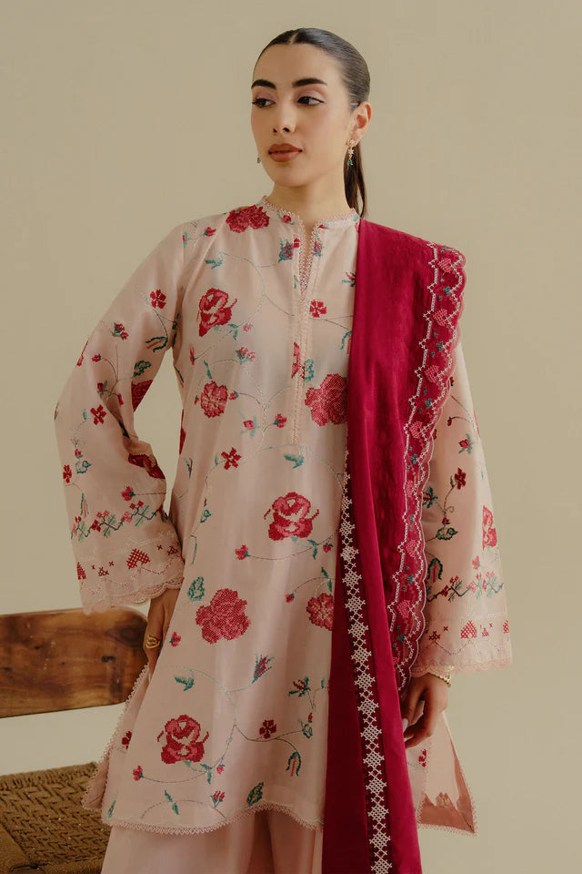 Zufra-6A- Soft rose powder pink Summer lawn suit By- Zara Shahjahan