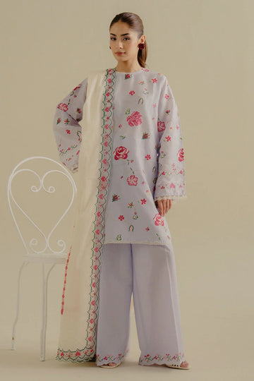 Zufra-6B- Lilac summer embroidered lawn suit By- Zara Shahjahan