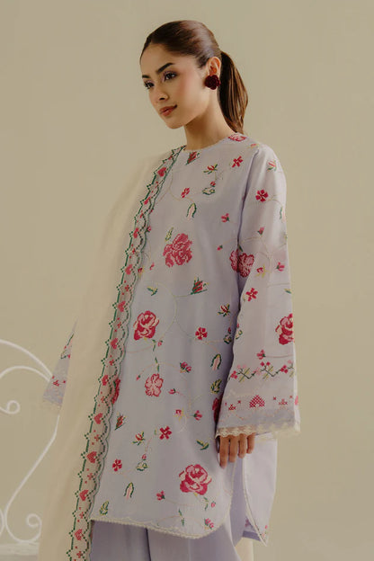 Zufra-6B- Lilac summer embroidered lawn suit By- Zara Shahjahan