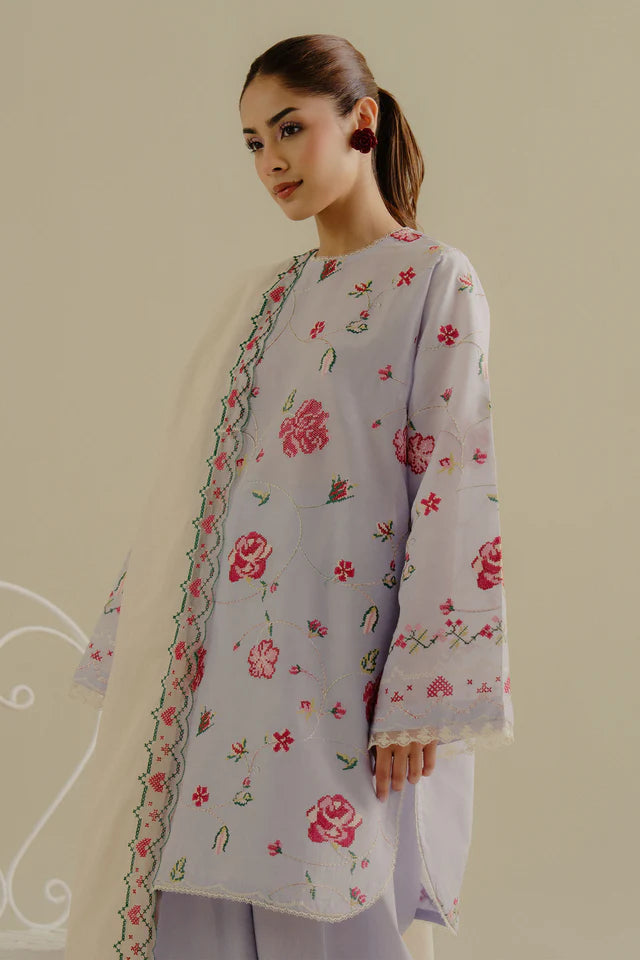 Zufra-6B- Lilac summer embroidered lawn suit By- Zara Shahjahan