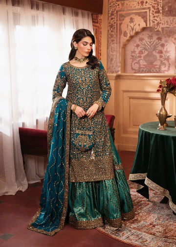 Zulaikha- Elegant Teal Lehenga Outfit For UK Brides
