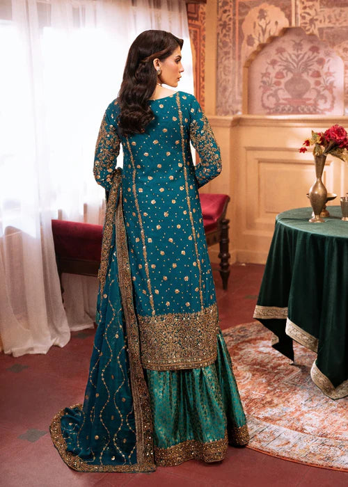 Zulaikha- Elegant Teal Lehenga Outfit For UK Brides