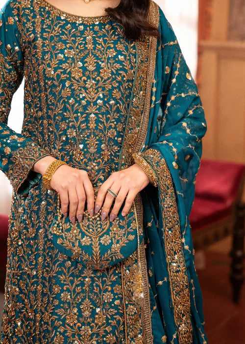 Zulaikha- Elegant Teal Lehenga Outfit For UK Brides