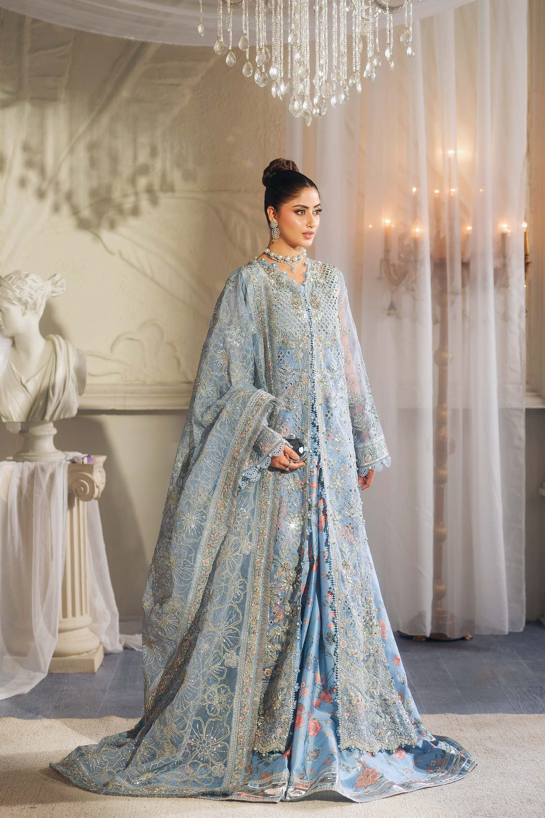 Zuri – Maryam Hussain Blue Organza Stitched Suit Online