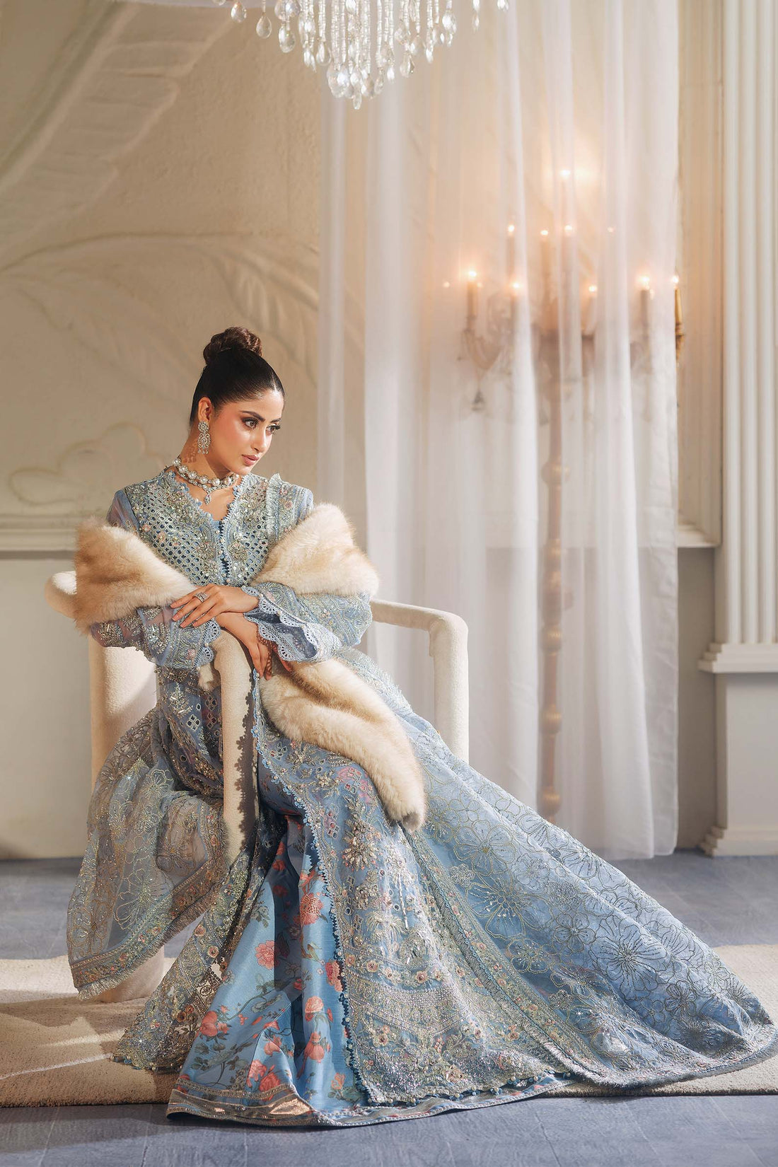 Zuri – Maryam Hussain Blue Organza Stitched Suit Online