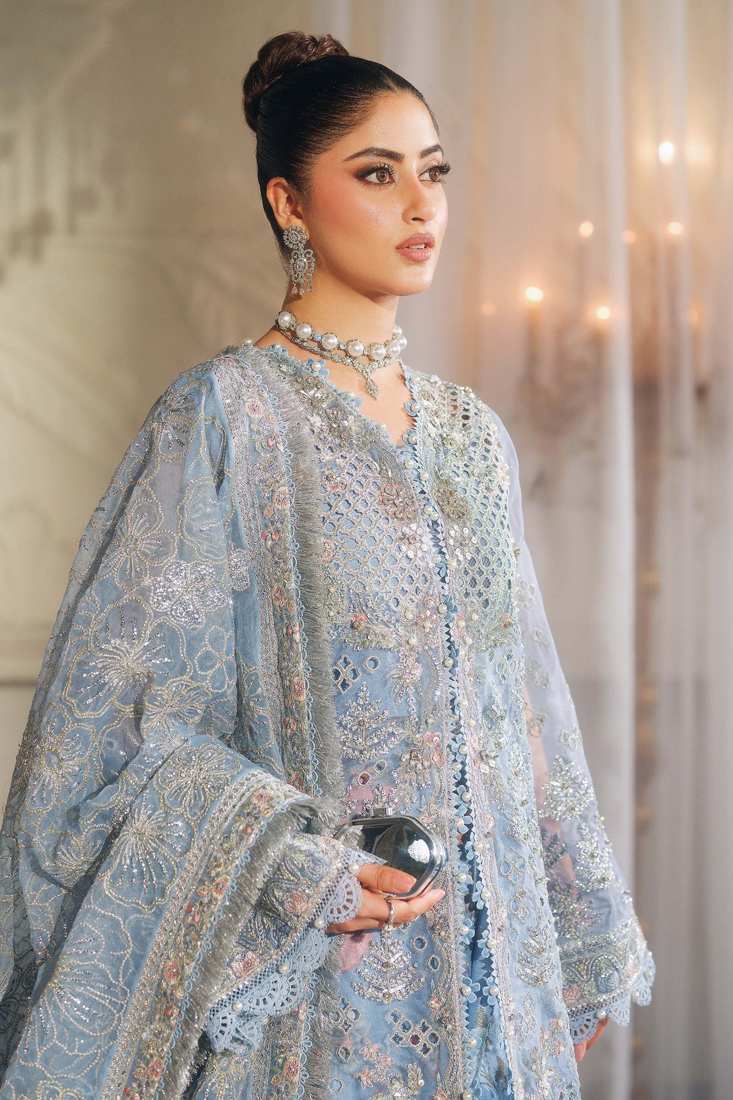Zuri – Maryam Hussain Blue Organza Stitched Suit Online