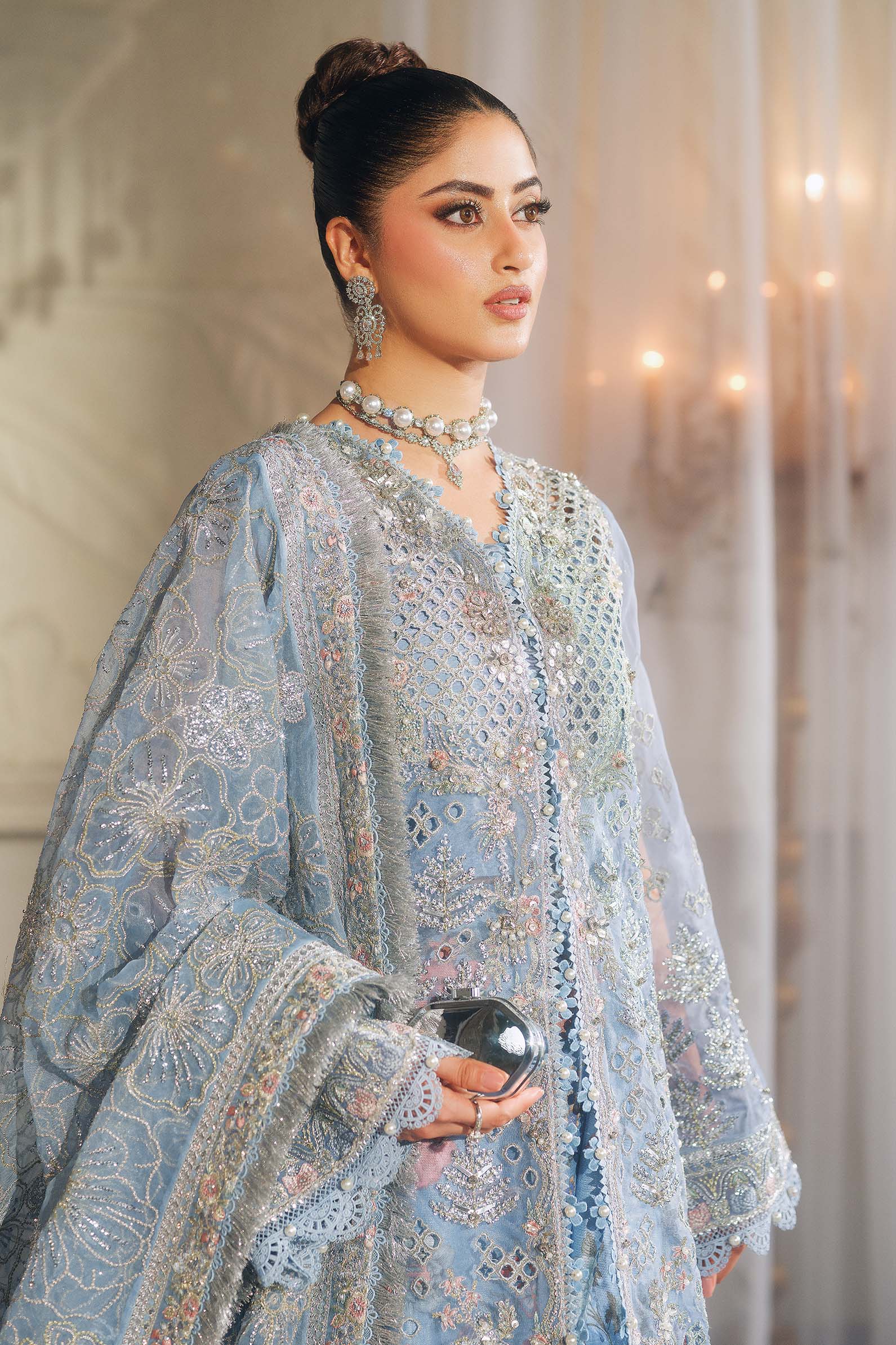 Zuri – Maryam Hussain Blue Organza Stitched Suit Online