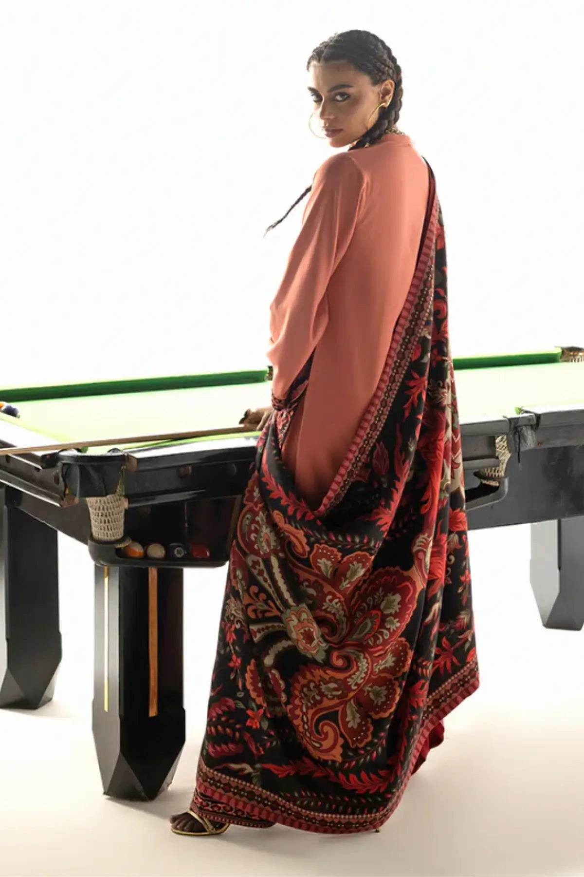 Zainab Chottani Zuri pink Marina twill winter outfit with shawl for Canada buyers, available online at Pakistanimoda.