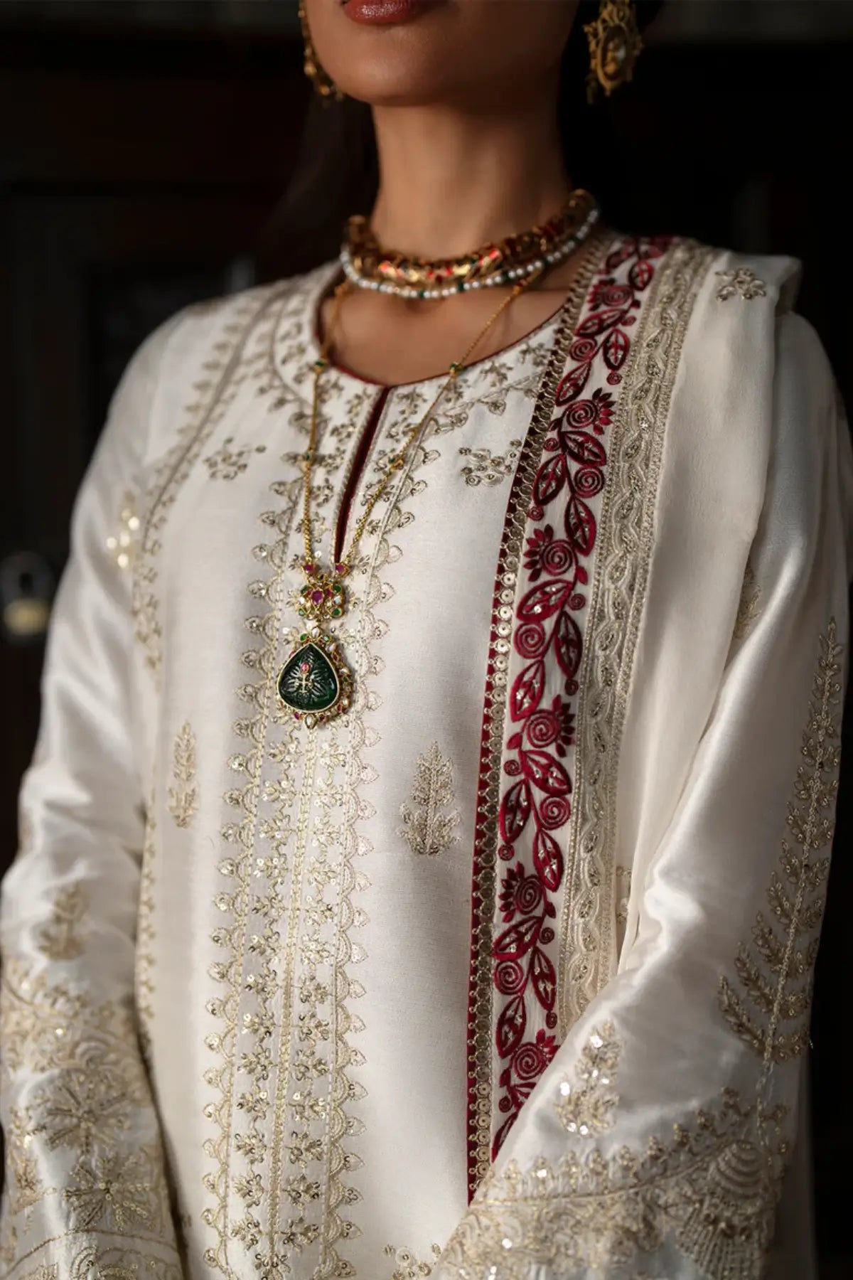 Saad Bin Shahzad Off White Stitched Kurta Zyra In Tussar Silk With Chiffon Dupatta And Raw Silk Culottes Pakistanimoda.