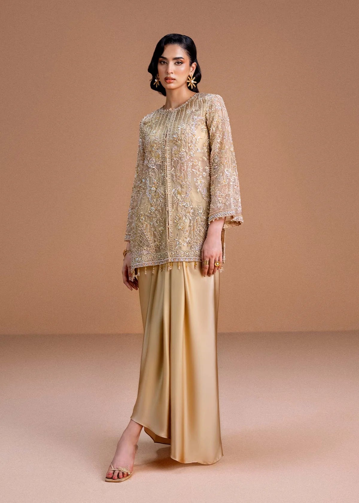 Aurelia by Kanwal Malik honey nude formal dress for weddings and soirées