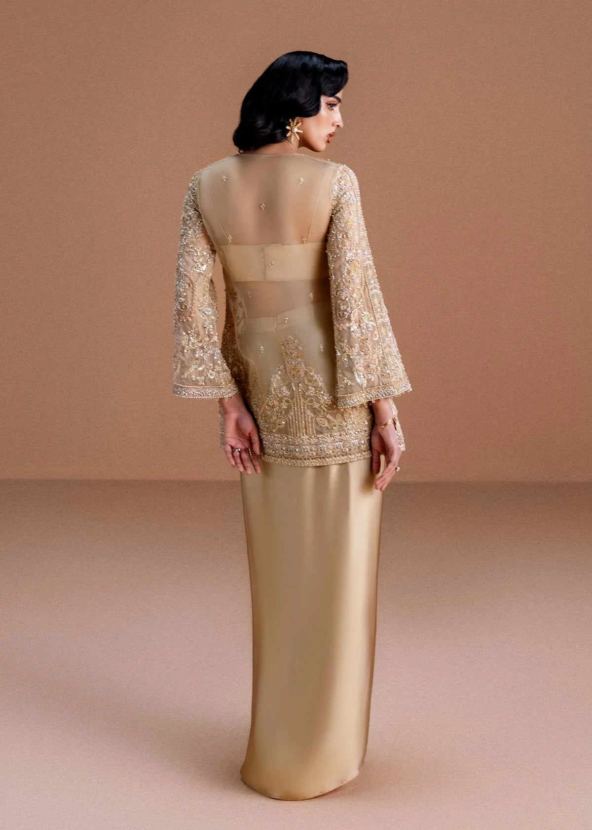 Aurelia by Kanwal Malik honey nude formal dress for weddings and soirées
