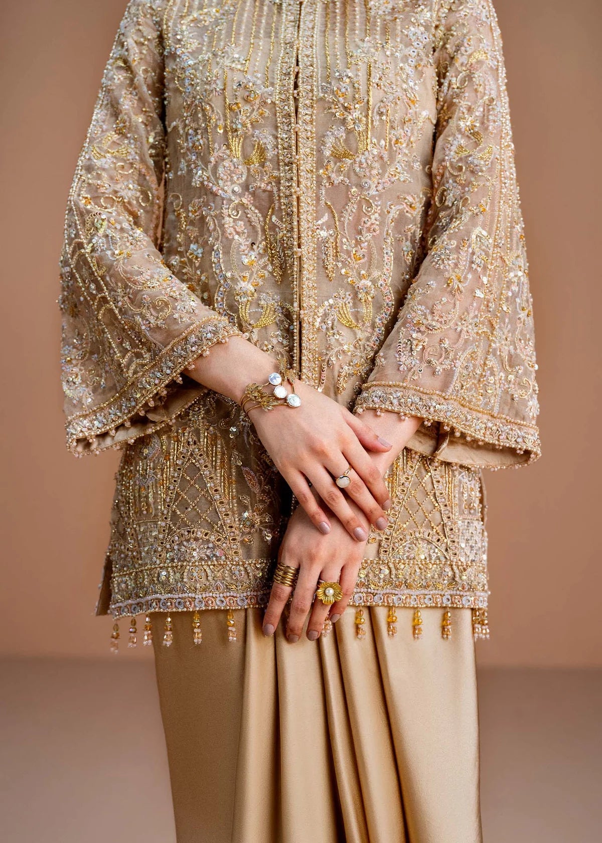 Aurelia by Kanwal Malik honey nude formal dress for weddings and soirées
